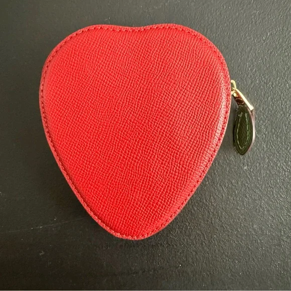 Coach CAN28 Strawberry Crossgrain Leather Coin Case Gold/ Bold Red $128 NWOT - Picture 2 of 5